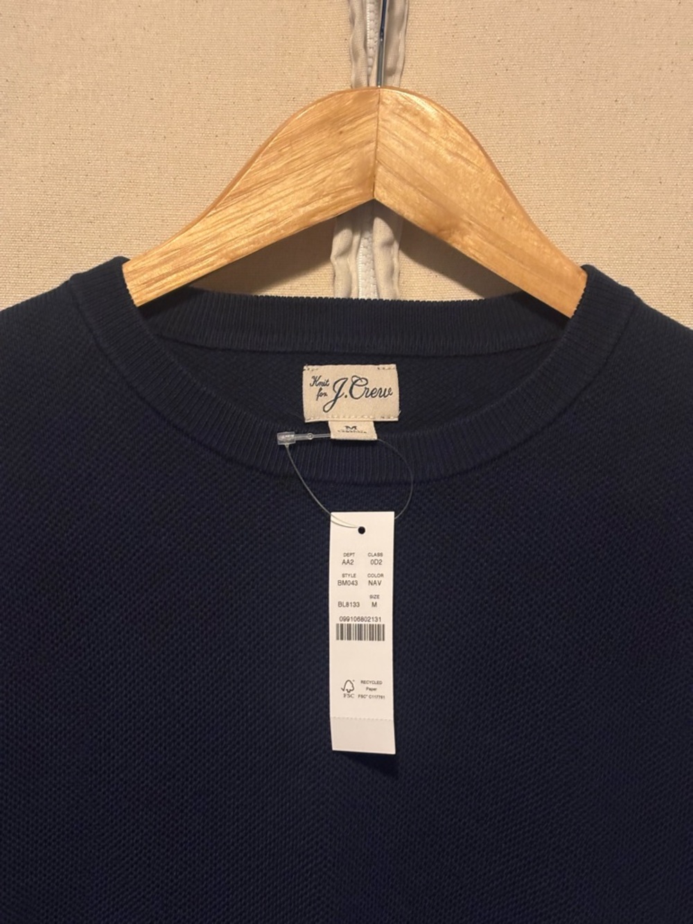 J. Crew Men's Cotton piqué-stitch crewneck sweater M Navy
